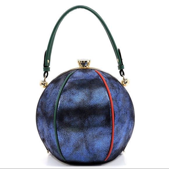 Rhinestone Frame Round Satchel Handbag - Picture 3 of 7